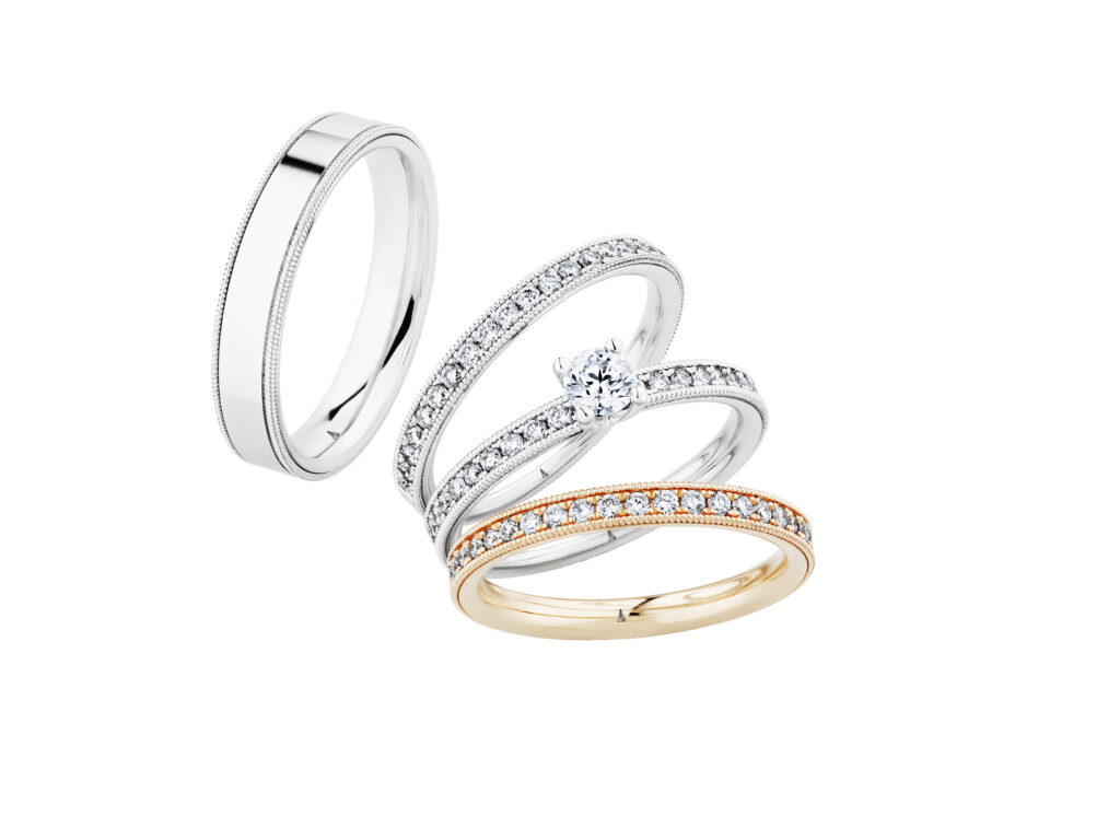 Kombination aus Eheringen und Diamantringen in Weißgold und Roségold – handgefertigte Ringe von Juwelier Otto Parr